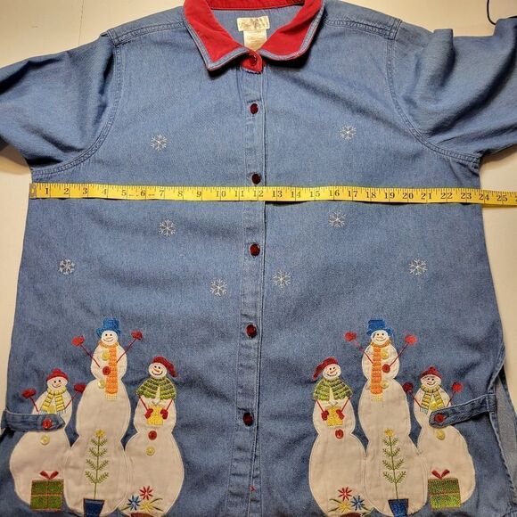 Bobbie Brooks Vintage Y2K Denim Button Down Snowman Christmas Women's Plus Size - Picture 12 of 14